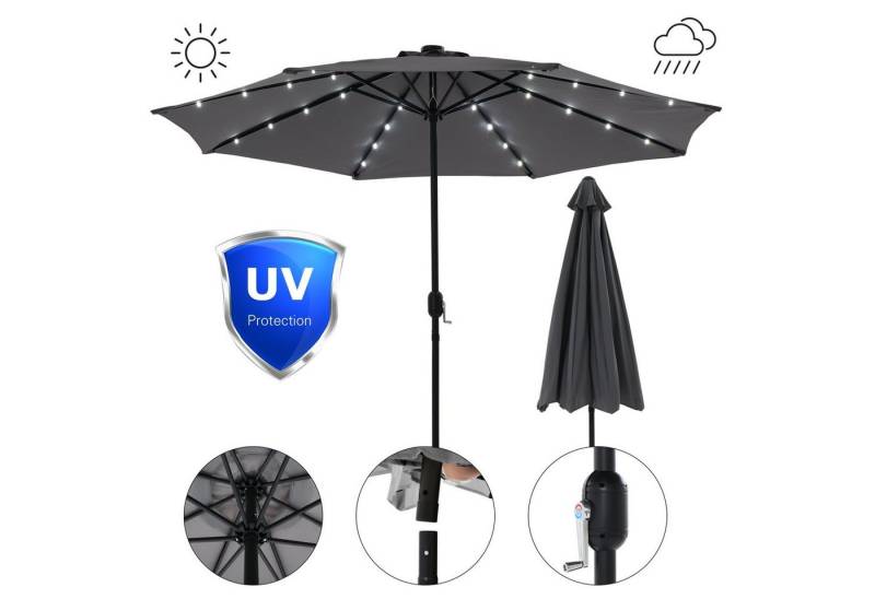 Mucola Sonnenschirm Sonnenschirm Ø3m LED Beleuchtung UV-Schutz Ampelschirm Sonnenschutz, LxB: 300,00x300,00 cm, Stück, Premium-Sonnenschirm, LED-Beleuchtung von Mucola
