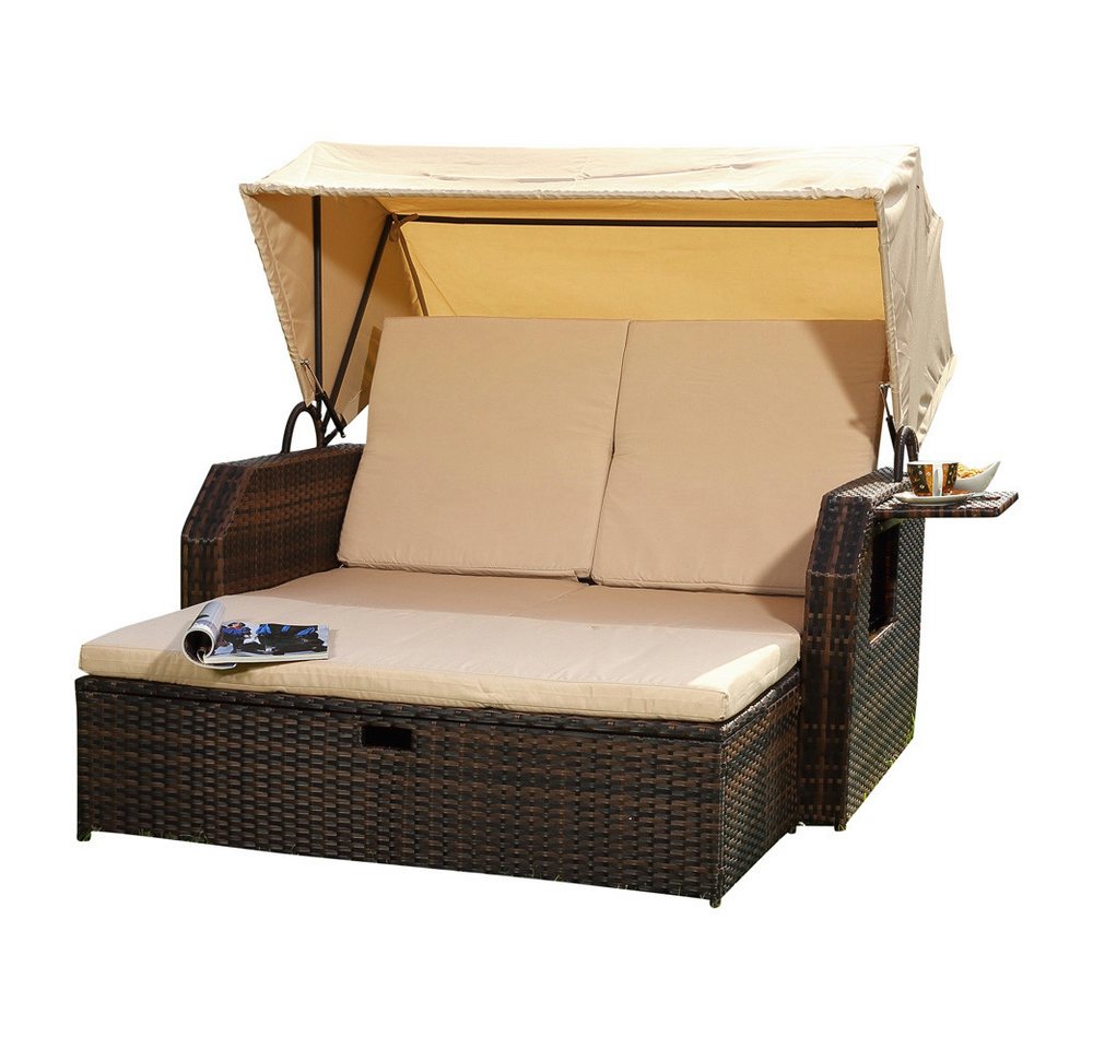 Mucola Strandkorb Strandkorb Sonnenliege Sonnenbett mit Dach aus Polyrattan Relaxliege, BxTxH: 145,00x143,00x130,00 cm, (Stück), Sonnenschutzdach von Mucola