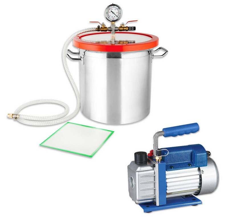 Mucola Vakuumbehälter Set 70 l/min Vakuumpumpe + 21,4L Vakuumkammer Unterdruckpumpe Vacuum, Edelstahl, (Stück, 2-tlg., Vakuumpumpe und -kammer), Deckel aus Edelstahl von Mucola