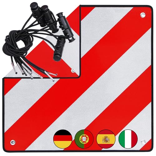 Mucola Warntafel 2in1 Spanien & Italien inkl. 4x Spanngurte reflektierend Heckträger Wohnmobil Wohnwagen Warnschild 50x50 cm von Mucola