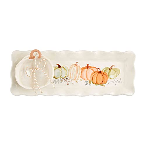 Mud Pie Gather-Dip-Set, Tablett 11,4 x 31,8 cm | Tasse 9,5 cm Durchmesser, cremefarben von Mud Pie