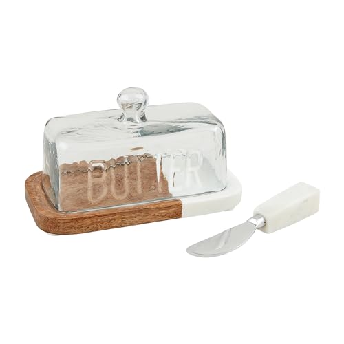 Mud Pie Holz-Marmor-Butter, Schale, 8,9 x 16,5 cm, Streuer, 14 cm, Weiß von Mud Pie