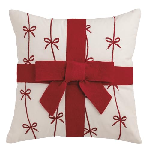 Mud Pie Kissen mit Weihnachtsschleife, Filzwolle, 45,7 x 45,7 cm, Weiß von Mud Pie
