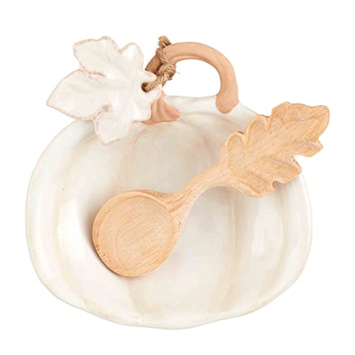 Mud Pie Pumpkin Tidbit, Schale 11,4 x 14,5 cm | Löffel 12,7 cm, Weiß von Mud Pie