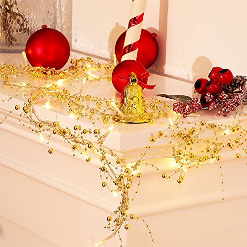 10 Feet 30 LED Weihnachten Licht Beere Perlen Girlande Indoor Weihnachten Lichterketten für Kamin Mantel Indoor Weihnachten Licht Dekoration (Gold) von Mudder