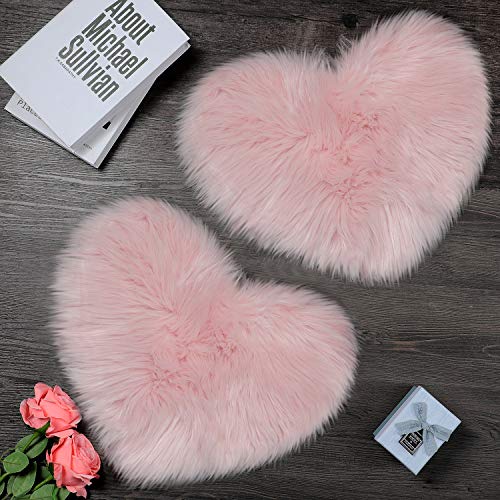 2 Stück Flauschige Faux Schaffell Bereich Teppich Herzförmiger Teppich Flauschige Zimmer Teppich für Haus Wohnzimmer Sofa Boden Schlafzimmer, 12 x 16 Zoll (Rosa) von Mudder