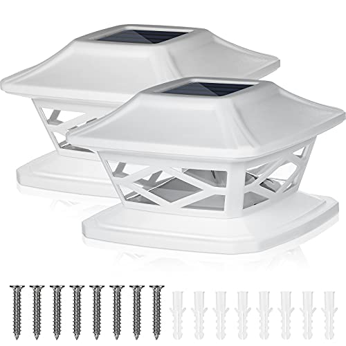 2 Stücke Solar Outdoor Post Kappe Beleuchtung Wasserdichte LED Post Lichter Dekorative Zaun Solar Post Lampen für Zaun Deck Garten Terrasse Fit für 4 x 4, 5 x 5, 6 x 6 Holz Pfosten (Weiß) von Mudder