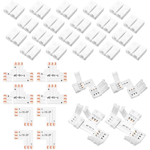 Mudder 28 Stück 3 Pin LED Anschluss 10 mm Lötfreier LED Licht Anschluss L Form Leuchten Verlängerung T Form Lötfreie Adapter Verbinder für WS2811 WS2812B SK6812 Streifen von Mudder