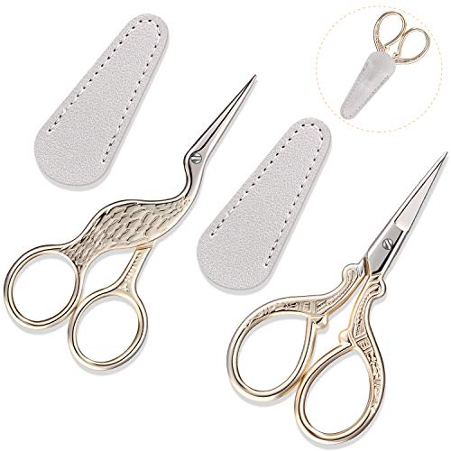 Mudder 4 Stück stoffschere Gold Schneiderschere Set, Edelstahl Klassisch Storch Schere Schneider Kleine Schere mit Leder Scheren Abdeckung für Stickerei Nähen Handwerk Kunst Handarbeit DIY Werkzeug von Mudder