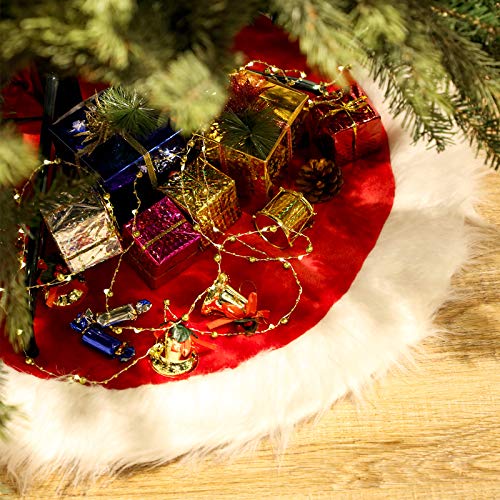 Rote und Weiße Kunstpelz Weihnachtsbaum Rock Plüsch Weihnachtsbaum Röcke für Weihnachten Urlaub Dekorationen (19,7 Zoll) von Mudder