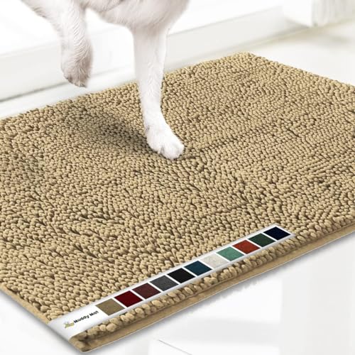 Muddy Mat® AS-SEEN-ON-TV hochsaugfähige Mikrofaser-Fußmatte und Haustierteppich, rutschfest, dick, waschbar, weiches Chenille, für Küche, Badezimmer, Schlafzimmer, drinnen und draußen, Beige, Größe S, von Muddy Mat