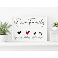 Personalisierter Familiendruck, Mit Namen Und Hund Katze, Tierpfote Prints, Familie Wand Kunstdruck, Home Dekor, Individuelle Familiengeschenke von Mudesigngiftshop