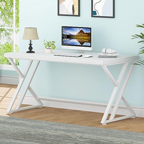 Mudmasa Computer Schreibtisch Bürotisch Arbeitstisch PC Laptoptisch Gaming Tisch für Zuhause, Büro, Studium, Schreiben, Holz Metallgestell 152 x 60 x 75.5 cm, Weiß von Mudmasa