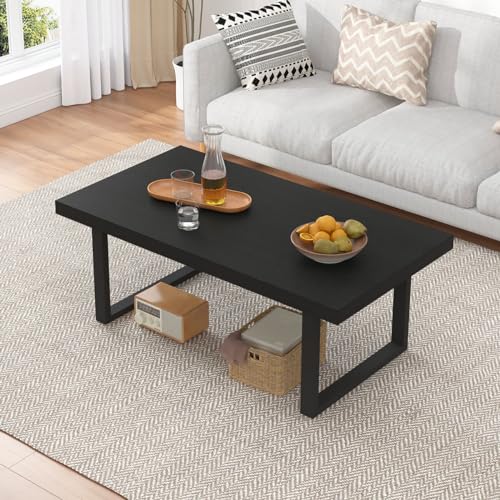 Mudmasa Couchtisch Tisch Schwarz, Wohnzimmertisch aus Holz Metallgestell, Stabiler & Moderner Couchtisch Beistelltisch für Kaffee und Laptop, 100B x 55T x 45.5H cm, Vintage von Mudmasa