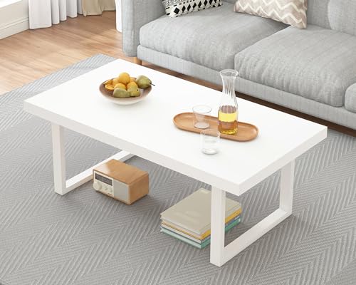 Mudmasa Tisch Couchtisch Weiß, Beistelltisch für Wohnzimmer, Klein & Modern Kaffeetisch Sofatisch, Holz Metallgestell Tisch für Wohnzimmer, 100B x 55T x 45.5H cm von Mudmasa