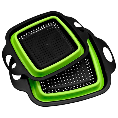 2 Stück Nudelsieb Faltbar mit Griff, Faltbares Küchensieb aus Silikon und PP, Abtropfsieb für Gemüse und Obst, Platzsparendes Sieb für Camping und Zuhause von Mudoulu