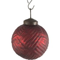 Dekorativer Rippen Motiv Rote Farbe Glaskugel - Schöner Glas Weihnachtsbaum Hängeschmuck Weihnachtsschmucki23-231 von MudraArtTreasures