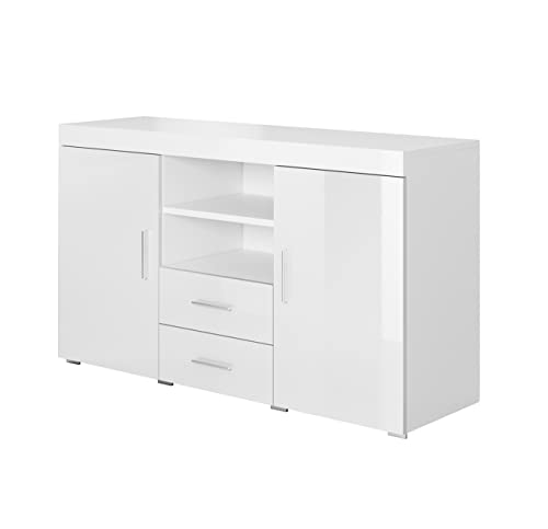 MB Muebles Bonitos | Modernes Sideboard Roque | Breite 140 x Höhe 80 x Tiefe 40 cm | Glänzendes Melamin | 2 Türen & 2 Schubladen | Weiß von MB Muebles Bonitos