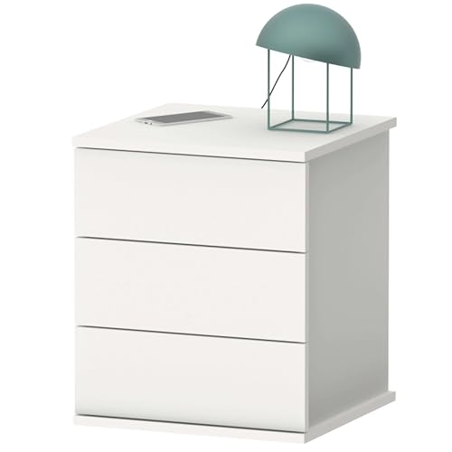 Muebles Pitarch | Nachttisch 3 Schubladen mit Metallführungen, Weiß, 48,5x41x40 cm (Höhe x Breite x Tiefe), Kleine Kommode, Modern, Modell Dana von MUEBLES PITARCH
