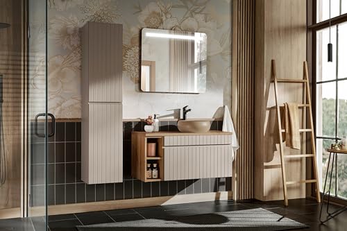 Muebles Slavic Badezimmerschrank zur Wandmontage mit Waschbecken + Schrank Schubladenablagen Kaschmir 100 cm - Badezimmer Ferniture Unit von Muebles Slavic