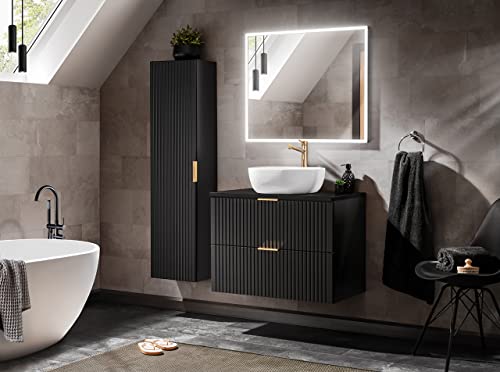 Muebles Slavic Badmöbel Set ADEL Schwarz 80 cm Hängend Gefräst Mit Waschbecken und Spiegel von Muebles Slavic