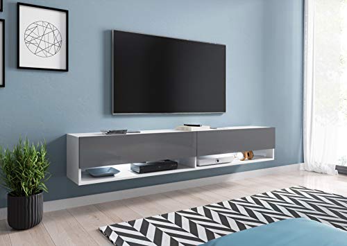 TV-Möbel, 180 cm, Fernsehschrank, Grau/Weiß glänzend von Muebles Slavic