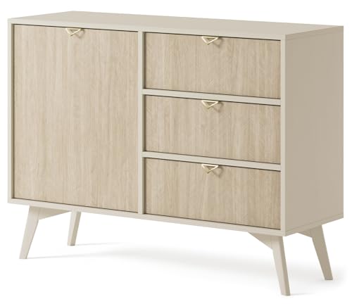 Wohnzimmeranrichte Forest 106 cm, Wohnzimmerkommode, Beistelltisch, Kommode mit Füßen, Sideboard mit Füßen, Eukalyptus Beige (Beige) von Muebles Slavic