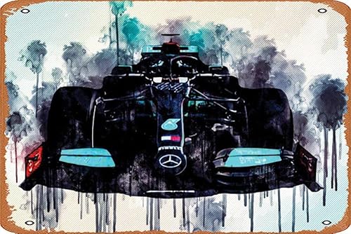 Muecddoa Vintage-Blechschild Mercedes-Amg F1 W12 2021 Frontansicht außen W12 F1 2021 Rennwagen Formel 1 Metallschild Retro Wanddekoration für Zuhause, Cafés, Büro, Geschäft, Pubs, Club, Geschenk, 20,3 von Muecddoa