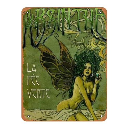 Muecddoa Vintage Pariser Grüne Fee Absinth Alkoholischer Aperitif Werbung Poster Wandkunst Dekor Metallschild – 20,3 x 30,5 cm von Muecddoa