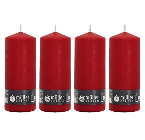 4 Gastro - Stumpenkerzen 200 x 80, Rot - Karminrot, selbstverlöschende Sicherheits - Stumpenkerzen, Weihnachtskerzen von Müller Kerzen