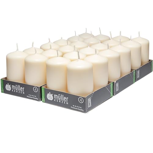 Müller Stumpenkerzen - Creme/Elfenbein - 24 Stück - Ø 48 · 90 cm - Brenndauer 16 Stunden - Duftfrei - Deko, Kerzen für Haushalt, Feiern und Gastronomie Müller Stumpenkerzen - Creme/Elfenbein - 24 Stück - Ø 48 · 90 cm - Brenndauer 16 Stunden - Duftfrei - Deko, Kerzen für Haushalt, Feiern und Gastronomie von seit 1744 müller KERZEN