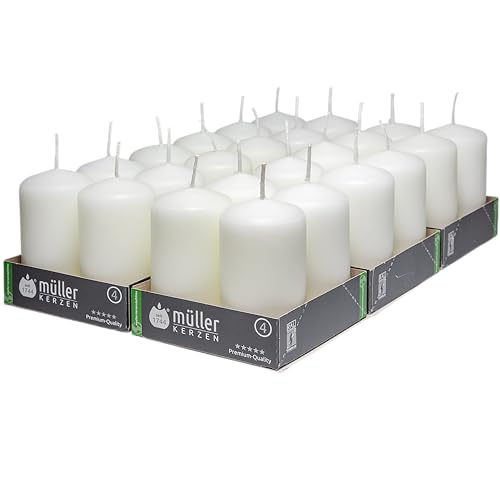 Müller Stumpenkerzen - Weiß - 24 Stück - Ø 48 · 90 cm - Brenndauer 16 Stunden - Duftfrei - Kerzen für Dekoration, Haushalt, Feiern und Gastronomie Müller Stumpenkerzen - Weiß - 24 Stück - Ø 48 · 90 cm - Brenndauer 16 Stunden - Duftfrei - Kerzen für Dekoration, Haushalt, Feiern und Gastronomie von seit 1744 müller KERZEN