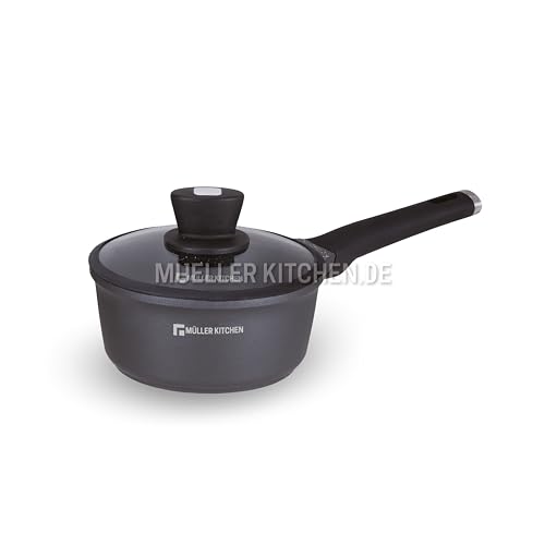 Müller Kitchen MK-3032 Stielkasserolle 18cm antihaftbeschichtet Marmorbeschichtung Induktion von Müller Kitchen