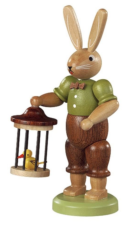 Müller Kleinkunst GmbH Seiffen Osterhase Osterfigur Hase mit Vogelkäfig farbig lassiert klein Höhe 11cm NEU von Müller Kleinkunst GmbH Seiffen