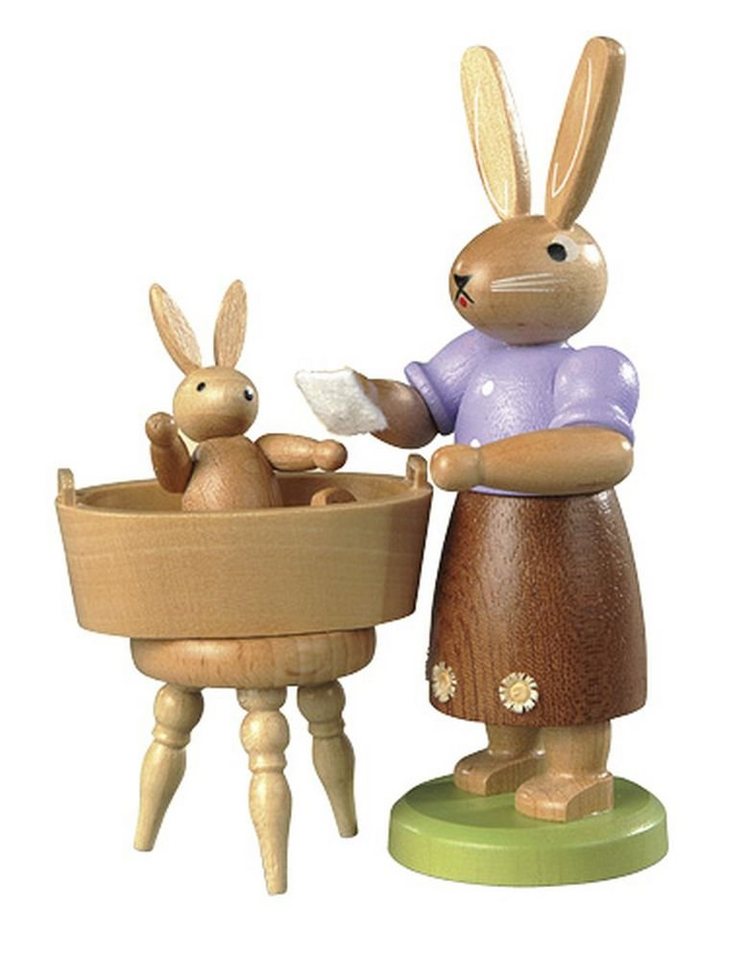 Müller Kleinkunst GmbH Seiffen Osterhase Osterfigur Hasenmutter mit badendem Kind farbig lassiert, klein Höhe von Müller Kleinkunst GmbH Seiffen