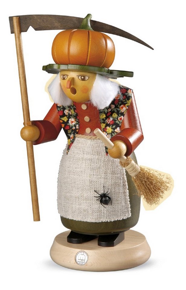 Müller Kleinkunst GmbH Seiffen Räuchermännchen Müller Räuchermann Halloween Hexe mit Kürbis, (1 St), Handarbeit aus dem Erzgebirge von Müller Kleinkunst GmbH Seiffen