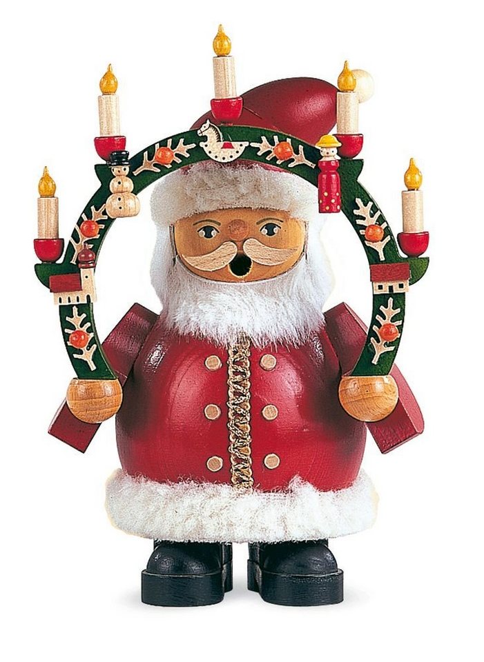 Müller Kleinkunst GmbH Seiffen Räuchermännchen Räucherfigur Räuchermann klein Weihnachtsmann mit Kerzenbogen (BxH): von Müller Kleinkunst GmbH Seiffen