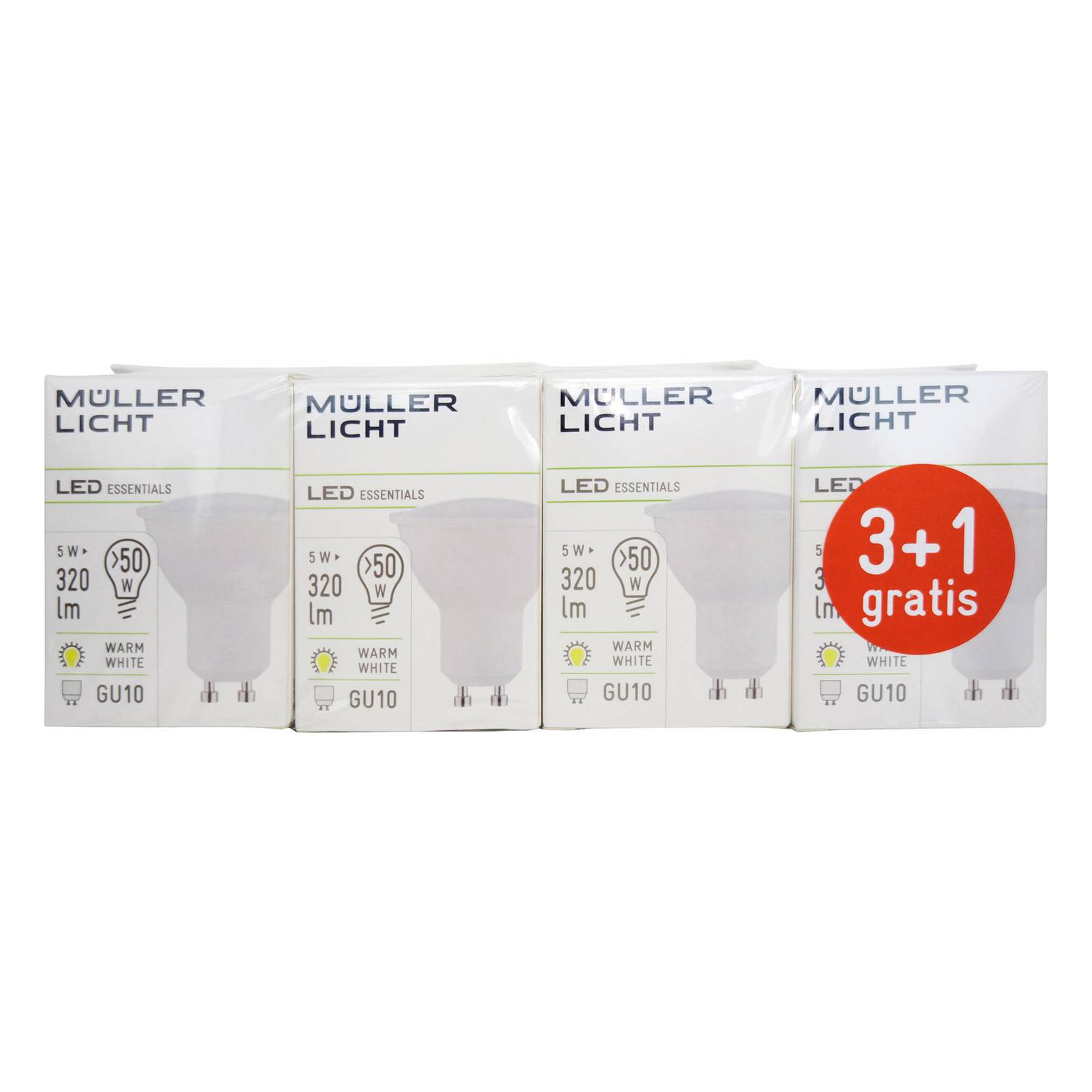 LED-Reflektor GU10 5W 2.700K Set 3+1 320lm matt LED-Reflektor GU10 5W 2.700K Set 3+1 320lm matt von Müller-Licht