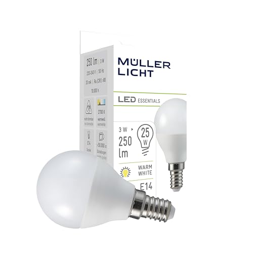 Müller-Licht LED Lampe Tropfenform Essentials, 3 W ersetzt 25 W, Plastik, E14, weiß von Müller-Licht