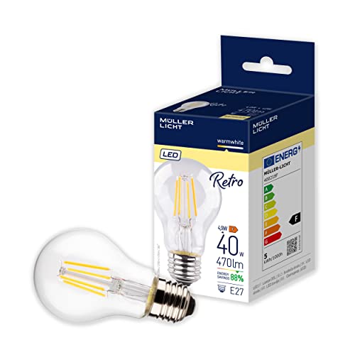 MÜLLER-LICHT Retro-LED-Lampe 4,5 Watt entspricht 40 W, Filament-Technologie, 1 Stück (1er Pack), Klar von Müller-Licht