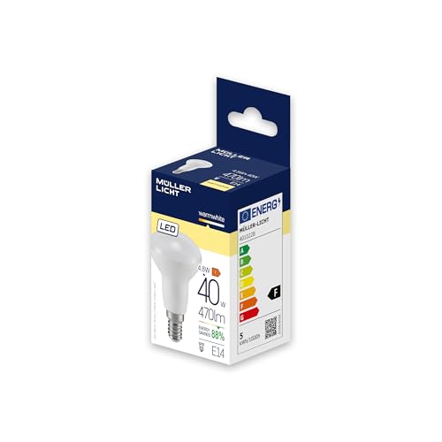 Müller-Licht 10x LED Lampe Reflektor R50 Essentials - 10er Set E14 - warmweißes Licht (2700 K) - 4,8 W ersetzt 40 W - 470 lumen Lichtleistung - 20.000 Stunden Lebensdauer - weiß von Müller-Licht