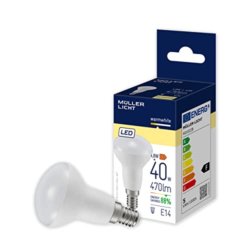 Müller-Licht Essentials LED Lampe Reflektor E14, warmweißes Licht (2700K), 4,8W ersetzt 40W, 470lm, Weiß von Müller-Licht