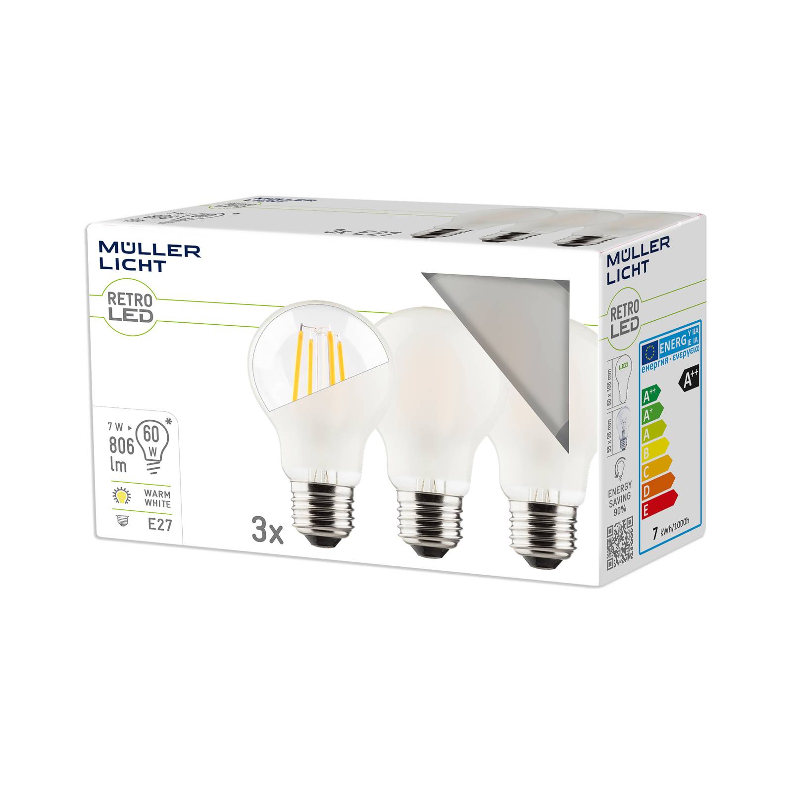 Müller Licht LED-Lampe E27 7W 827 matt 3er-Pack von Müller-Licht