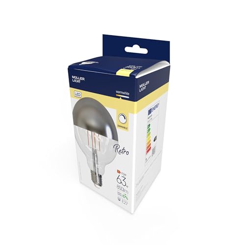 Müller-Licht Retro LED Globeform Filament E27 verspiegelt, 8.5W ersetzt 63W, nostalgisches superwarmweißes Licht (2700K), 850lm, dimmbar, 1 Stück (1er Pack) von Müller-Licht