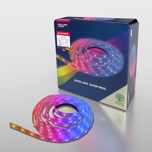 Müller-Licht Indoor LED-Strip RGB mit music sensor mit WLAN, per TUYA Smartphone-App steuerbar, 3 meter, individuell kürzbar, selbstklebend von Müller-Licht