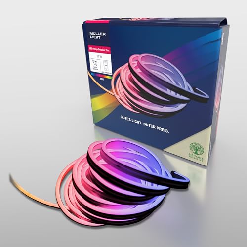 Müller-Licht Outdoor LED-Strip RGB mit music sensor und WLAN, per TUYA Smartphone-App steuerbar, 3 meter, selbstklebend von Müller-Licht