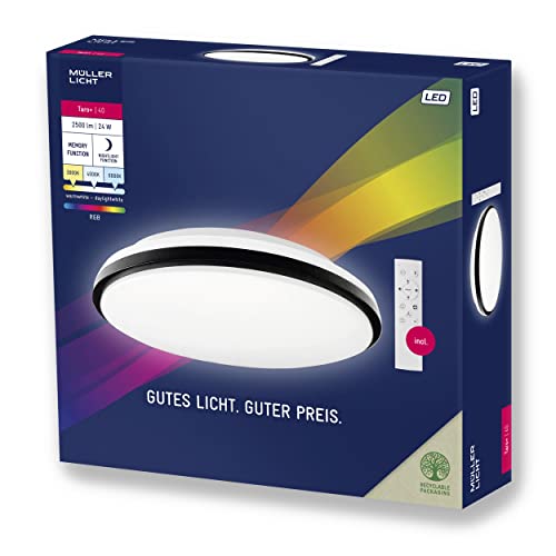 Müller-Licht Taro+ RGB LED Deckenlampe Deckenleuchte Ø40, rundes Panel, 24 W, warmweiß 3000 K bis tageslichtweiß 6000 K, 2500 lm, Nachtlichtmodus, Timerfunktion, inkl. Fernbedienung von Müller-Licht