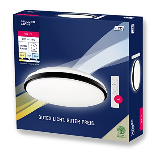 Müller-Licht Taro LED Deckenlampe Deckenleuchte Ø30, rundes Panel, 18 W, warmweiß 3000 K bis tageslichtweiß 6000 K, 1820 lm, Nachtlichtmodus, Timerfunktion, inkl. Fernbedienung von Müller-Licht