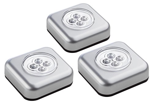 Müller-Licht Triplex LED Druckleuchte Schranklicht Touch, selbstklebend, 3er Set , 0.5 W, silber, inkl. Klebepad und je 3x AAA Batterien von Müller-Licht