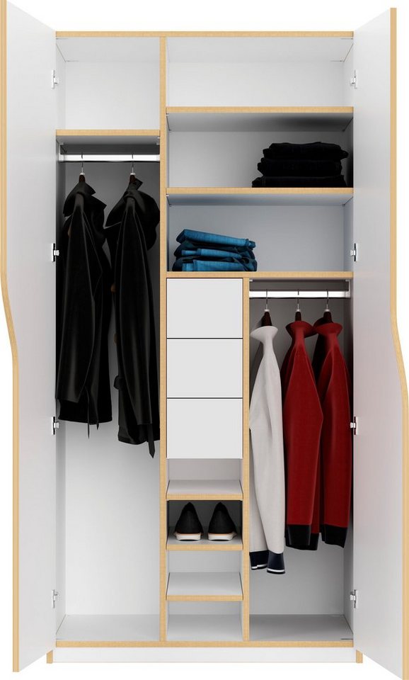 Müller SMALL LIVING Kleiderschrank PLANE Ausstattung Nr. 2 Inklusive 3 innenliegenden Schubladen und 2 Kleiderstangen von Müller SMALL LIVING